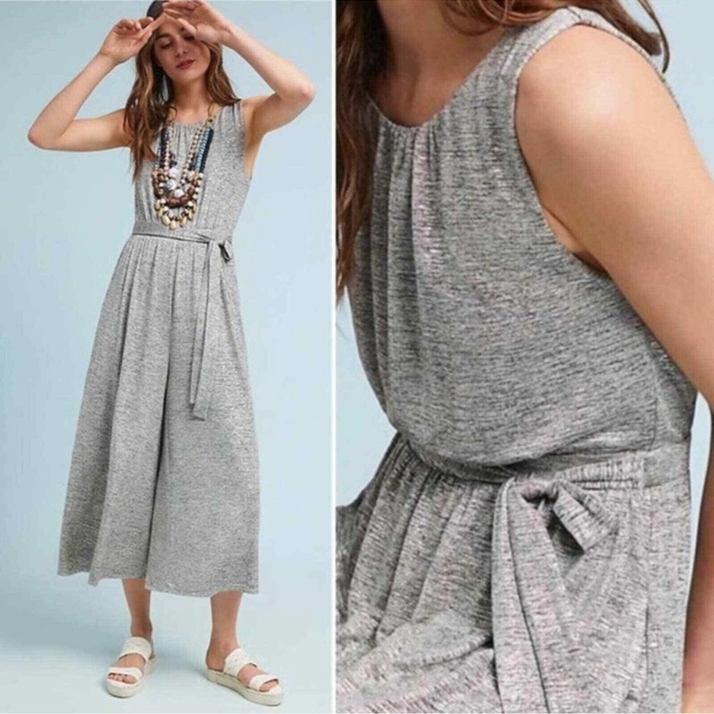 Anthropologie Meadow Rue Alchemist Jumpsuit Metallic Silver Stretch Size S